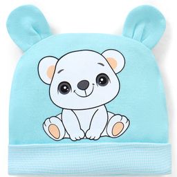 Babyhug 100% Cotton Teddy Bear  Print With Ear Applique Cap Blue - Diameter 9.5 cm-image-74