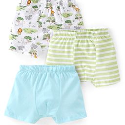 Babyhug 100% Cotton Animal Printed Trunk Pack of 3 - White Blue & Green-image-73