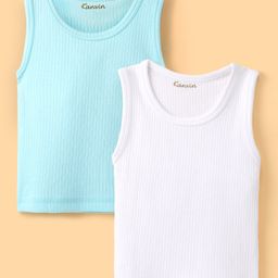 Kanvin Sleeveless Solid Color Thermal Inner Wear Pack of 2 - Aqua Blue & White-image-30