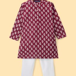 Pine Kids Cotton Woven Full Sleeves Floral Printed Kurta & Pajama Set - Maroon-image-50