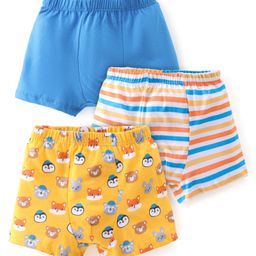 Babyhug 100% Cotton Trunk With Striped & Animals Print Pack Of 3 - Yellow White & Blue-image-26