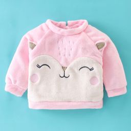 Little Kangaroos Woven Full Sleeves Sweatshirt With Kitty Applique - Pink-image-33