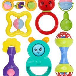 Fiddlerz Baby Rattles Toys for New Born Babies Colorful Attractive Plastic Non Toxic Shake & Grab Rattle Set for Kids Girls Boys (Multicolor) pack of 7-14