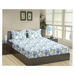 Trance Home Linen Floral Print Cotton Double King Elastic Fitted Bedsheet- Huvu Blue-image-47