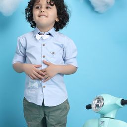 Polka Tots Full Sleeves Bow Printed Shirt - Blue-picture-32