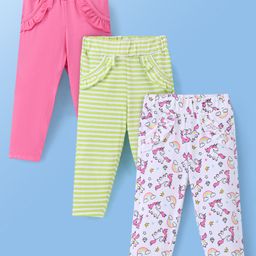 Doodle Poodle  Single Jersey Full Length Legging with Unicorn Print Pack of 3 - White Pink & Green-image-78