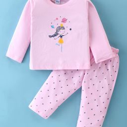 Tango Interlock Knit Full Sleeves Night Suit with Doll & Star  Print - Pink-picture-10