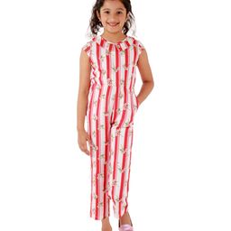 Kids Cave Half Sleeves Striped & Floral Printed Jumpsuit -White-image-96