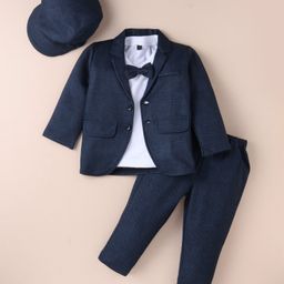 Robo Fry Lycra Knit Full Sleeves Solid Colour Textured Blazer T-Shirt & Trouser Set with Attached Bow - Charcoal Grey-picture-22