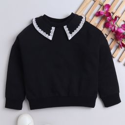 Aww Hunnie Cotton Terry Full Sleeves Lace Embellished Sweatshirt - Black-picture-40