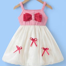 Mark & Mia Sleeveless Solid Color with Bow Detailing Fit & Flared Party Frock - Pink & White-image-92