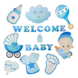 Bubble Trouble 9 pcs Welcome Baby Boy Decoration Kit Big Size Cutouts Cake Topper Welcome Boy Decoration Baby Shower Decoration Items (Pack of 9 Blue)-13