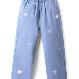 Mark & Mia DenimFull Length Flared Jeans With Bow Print - Light Blue-image-45