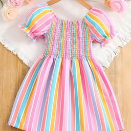 Bolly Lounge Cotton Blend Half Puffed Sleeves Striped Smock Detailed Dress - Orange-image-4