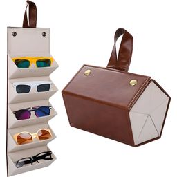 COZY VIBES Sunglass Organizer Case with 5 Slots, Foldable Glasses Case Multiple Pairs Eyeglass Holder Storage Travel Case- PACK OF 1- COLOR MAY VARY-image-74