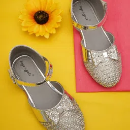 boyz n galz Bow Applique Detailed Stones Embellished Velcro Closure Sandals - Silver-image-77