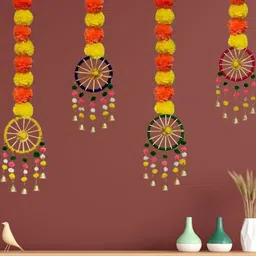 Tiny Shiny Pack of 4 Multicolored Tiny Shiny Marigold Flowers Wall Hanging-picture-8