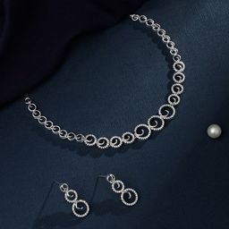 Cierra Silver-Plated AD -Studded Glimmery Round Shape Necklace & Earrings-12