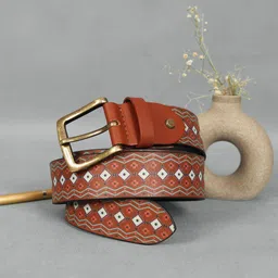 Celtic Unisex Brown Solid Genuine Leather Belt with Tang Closure-image-57