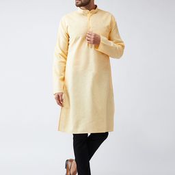 SOJANYA Men Yellow Solid Straight Kurta-image-68