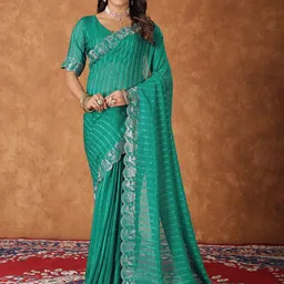Dori Striped Embellished Beads and Stones Saree-picture-22