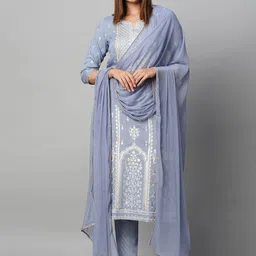 GoSriKi Women Floral Embroidered Regular Thread Work Kurta with Trousers & With Dupatta-picture-27