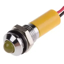 RS PRO Yellow Panel Mount Indicator 24V DC, Mounting Hole Size 8 mm, Termination Type Lead Wires, IP Rating IP67, Model No 7239472-11