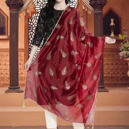 Moda Rapido Floral Foil Print Gotta Patti Silk Tasselled Dupatta-picture-18