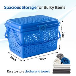 Kuber Industries Blue Checked Multipurpose Tote Basket with Lid & Handle image 2
