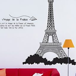 INDIAN ROYALS Black Eiffel Tower Printed Self-Adhesive & Durable Wall Sticker-78