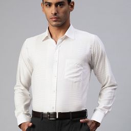 MANQ Men White & Black Smart Horizontal Striped Formal Shirt-image-57