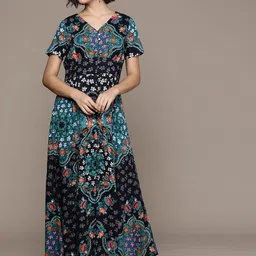Label Ritu Kumar Blue Floral Maxi Dress-image-49