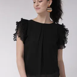 MISH Women Black Solid Ruffled Top-picture-50