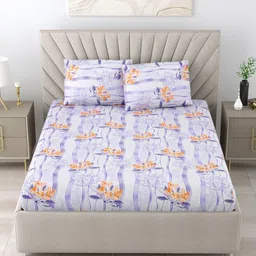 BOMBAY DYEING Purple & White Floral 144 TC Queen Bedsheet with 2 Pillow Covers-image-98
