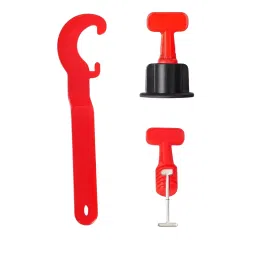 TileMaster 50 Pcs Reusable Adjustable Tile Leveling System Kit with 1 Special Wrench Non-Magnetic Durable Plastic Black & Red 22 cm Length, TM-174-7
