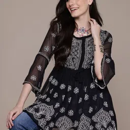 Aaina by Yashika Floral Embroidered Chikankari Pure Georgette Chikankari Pleated Kurti-picture-17