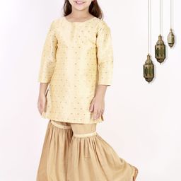 VASTRAMAY Girls Beige Kurti with Sharara-image-41