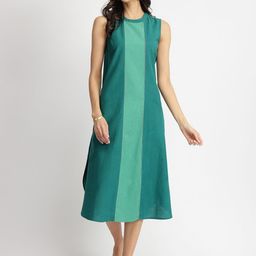 Pink Fort Women Colourblocked Linen Dress-image-5