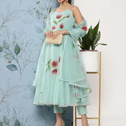 Divena Women Floral Printed Gotta Patti Kurta with Trousers & With Dupatta-picture-18
