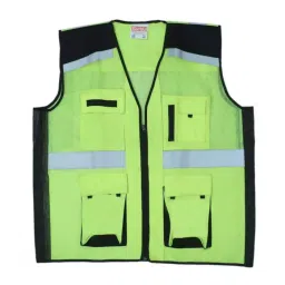 Safeu 180 GSM Thickness 100% Polyester Fabric Green Staff Reflective Jacket Dimond Free Size (Pack of 50)-15
