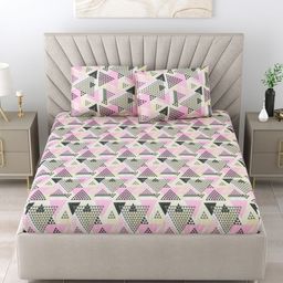 BOMBAY DYEING Peach-Coloured & Beige Geometric 144 TC Queen Bedsheet with 2 Pillow Covers-8