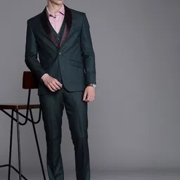 Louis Philippe Self Design Single-Breasted Formal Blazer And Waistcoat With Trousers-picture-38