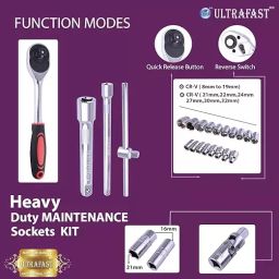 ULTRAFAST Socket Set Stainless Steel, UF-SS025 (Set of 25 Pcs) image 4