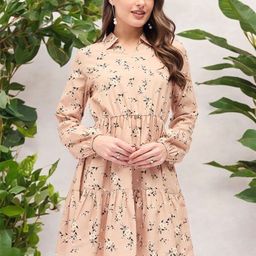 ANJIR Floral Print Crepe A-Line Dress-image-69