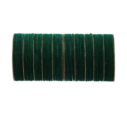 Guddan Set of 60 Dark Green & Golden Metal Velvet Bangle Set-image-85