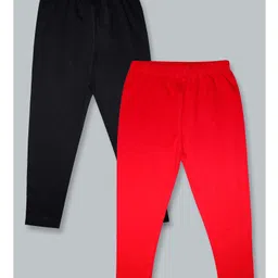 Kiddopanti Pack Of 2 Solid Leggings - Black & Red-picture-8