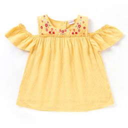Babyhug Rayon Half Sleeves Top With Embroidery & Frill Detailing - Yellow-image-7