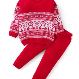 Babyhug Full Sleeves Baby Sweater Set - Red-image-107