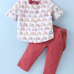 toffyhouse Toffy House Full Sleeves Printed Shirt and Bottom Set 100% Cotton with Bow & Suspender - Navy Red & White (Button Color May Vary)-picture-35
