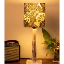 Green Girgit Curve Distress white Lamp with Blue Batik Print shade-4
